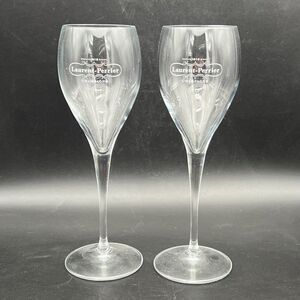 Set Lot 2 Laurent-Perrier Champagne Stemmed Flutes Glasses Logo 7.6" Tall